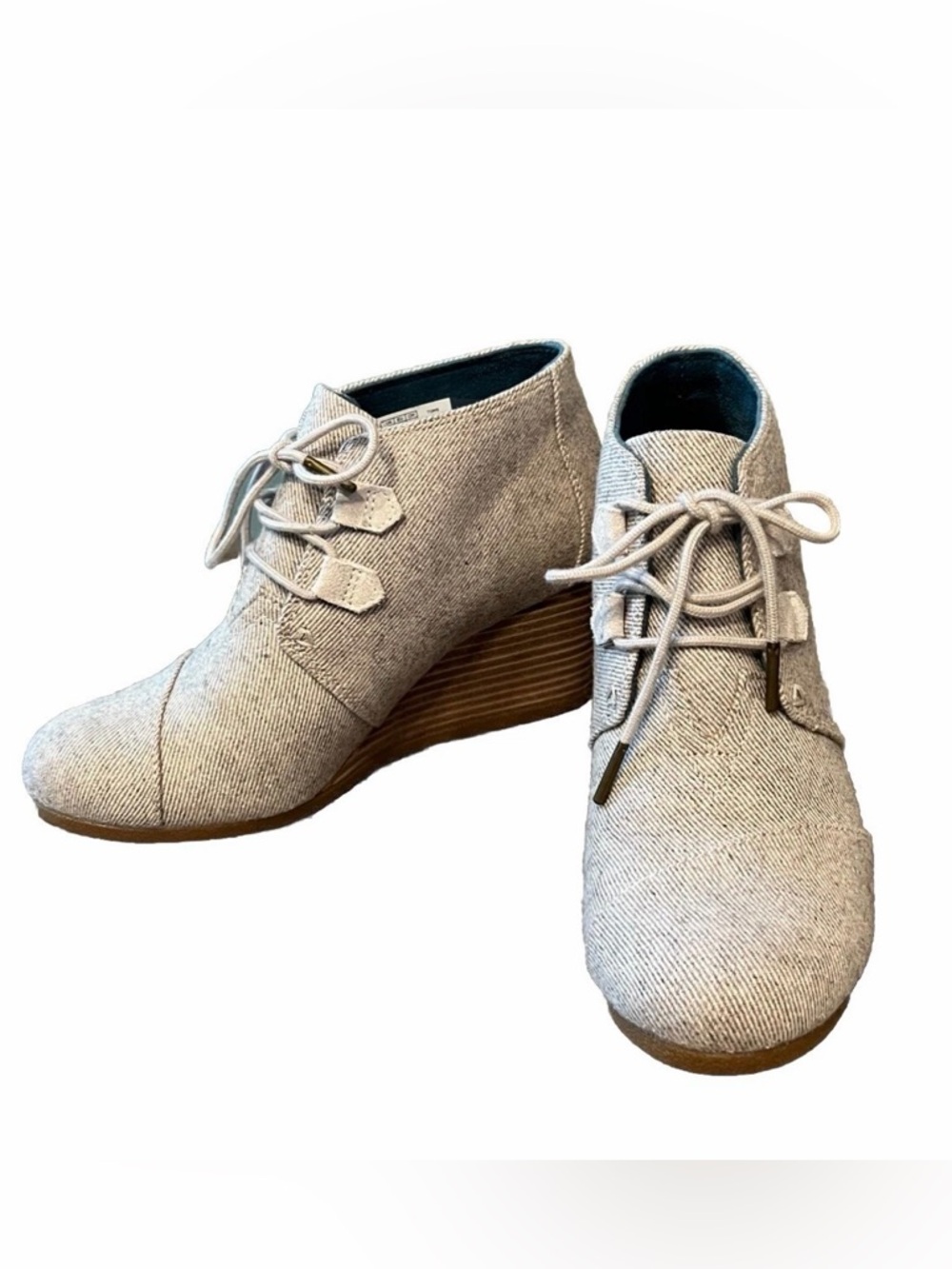 Toms Kala Wedge Booties Womens Size 8.5 Beige Shimmer - Lace Up